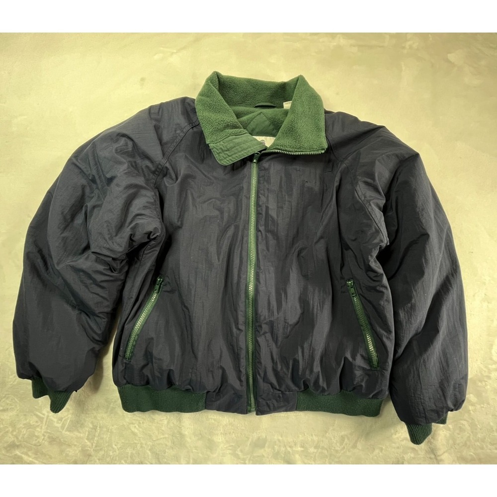 VTG‎ California Outerwear Mens L  Jacket Blue Nylon Green Fleece Lined FLAW